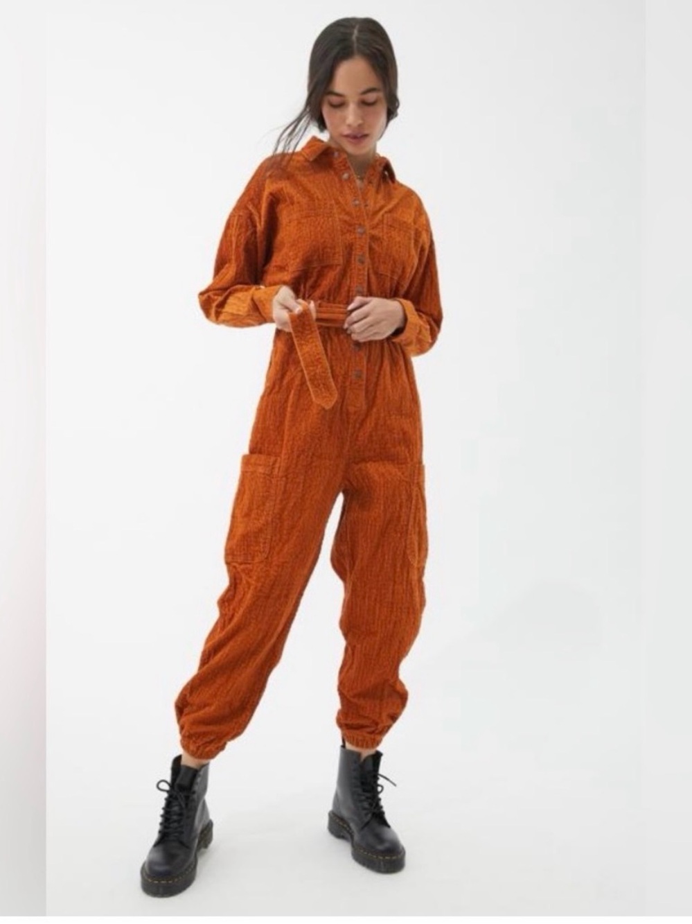 Urban Outfitters Adam Corduroy Coverall Jumpsuit in Burnt Orange